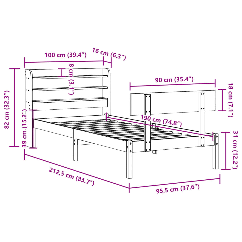 Bed Frame Without Mattress Single Solid Wood Pine