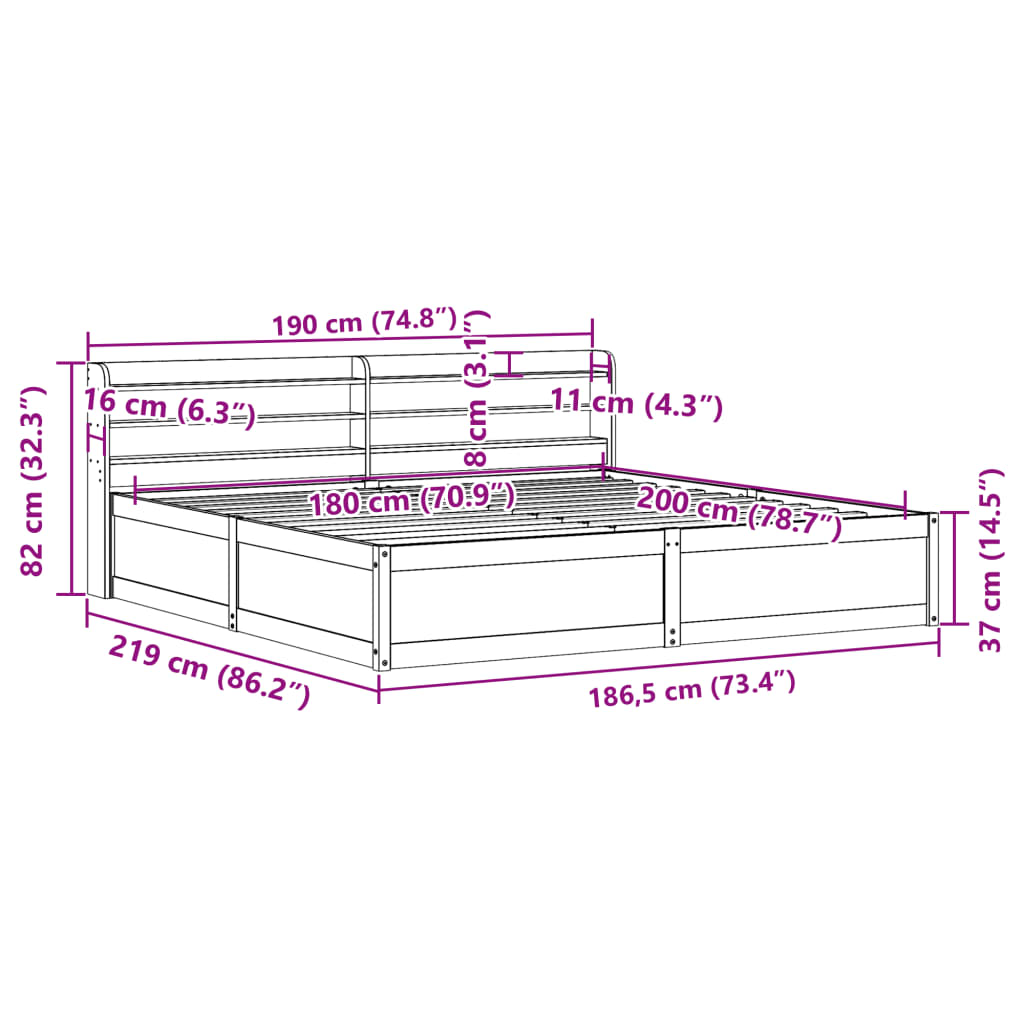 Bed Frame With Headboard Super King Solid Wood Pine