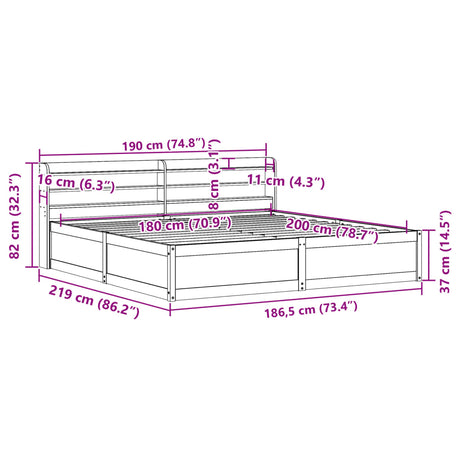 Bed Frame With Headboard Super King Solid Wood Pine