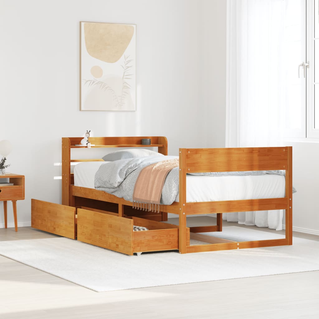 Bed Frame without Mattress Wax Brown 100x200 cm Solid Wood Pine