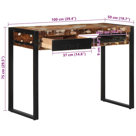 Desk Multicolour 100X50X75 Cm Solid Wood Reclaimed