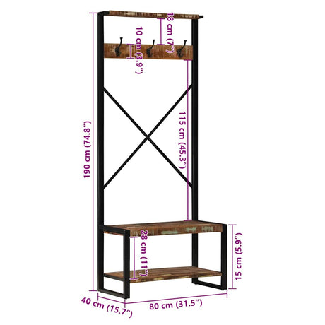 Clothes Rack 80X40X190 Cm Solid Wood Reclaimed
