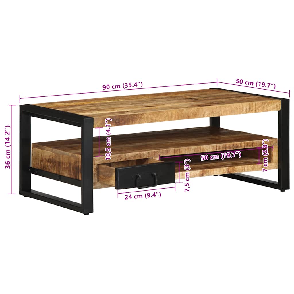 Coffee Table 90X50X36 Cm Solid Rough Wood Mango