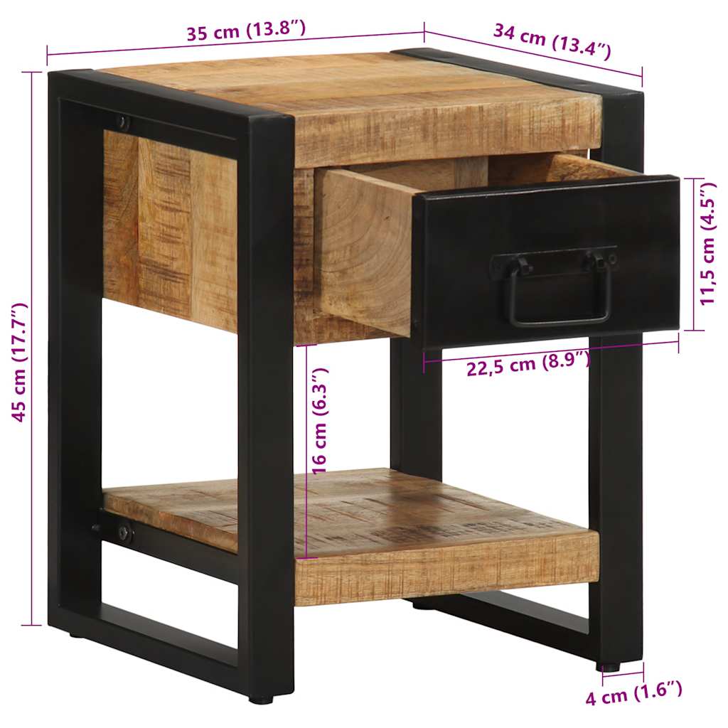 Bedside Cabinet 35X34X45 Cm Solid Rough Wood Mango