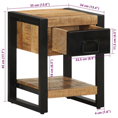Bedside Cabinet 35X34X45 Cm Solid Rough Wood Mango