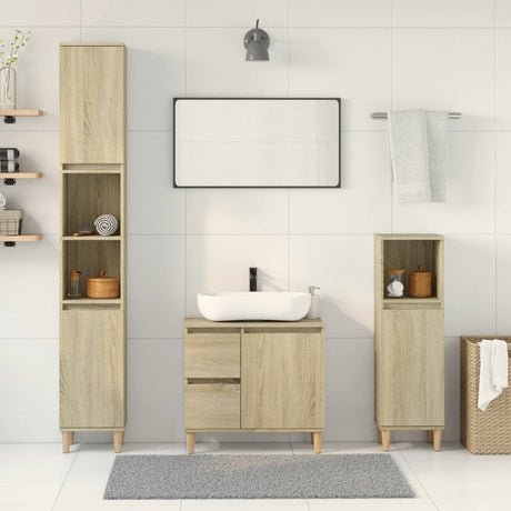 3 Piece Bathroom Cabinet Set Engineered Wood