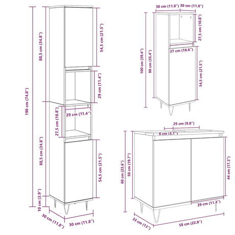 3 Piece Bathroom Furniture Set Engineered Wood