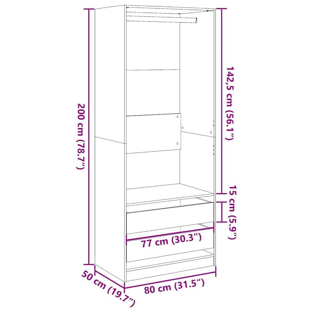 Wardrobe Smoked Oak 80x50x200 cm Engineered Wood