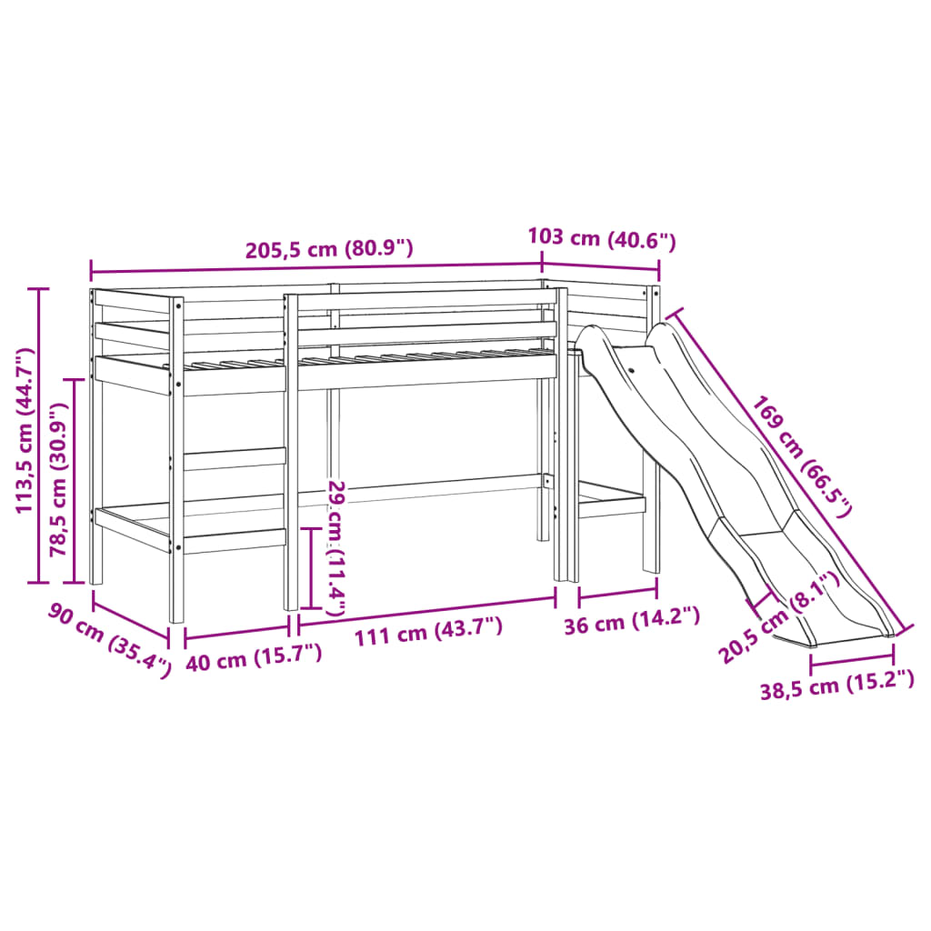 Kids' Loft Bed Without Mattress Solid Wood Pine