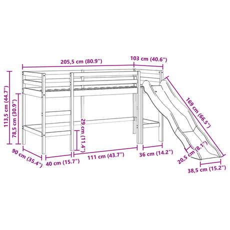 Kids' Loft Bed Without Mattress Solid Wood Pine
