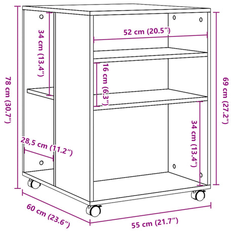 Side Table With Wheels 55X60X78 Cm Engineered Wood