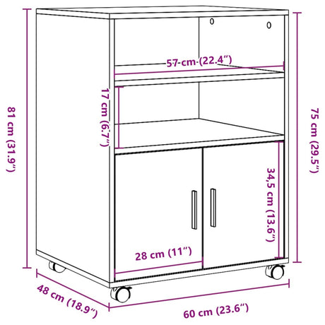 Rolling Cabinet 60X48X81 Cm Engineered Wood