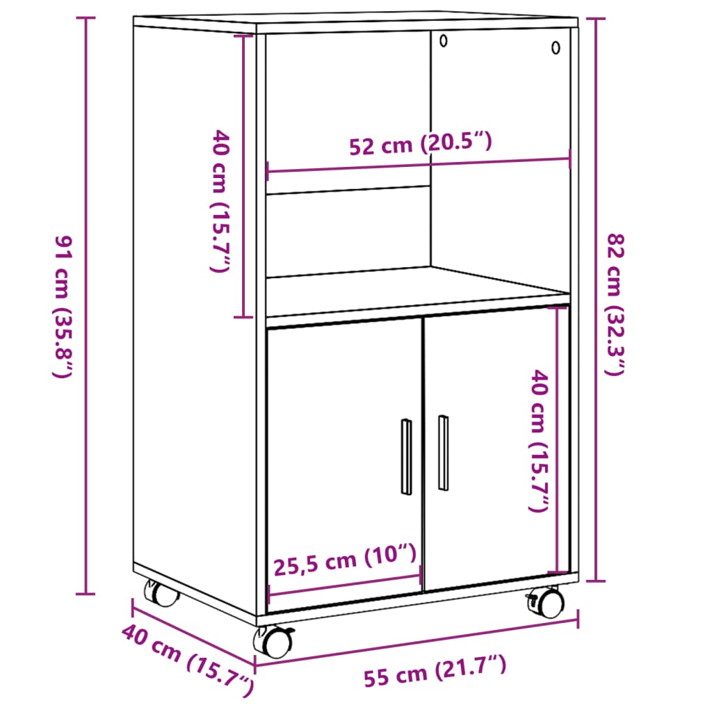 Rolling Cabinet 55X40X91 Cm Engineered Wood
