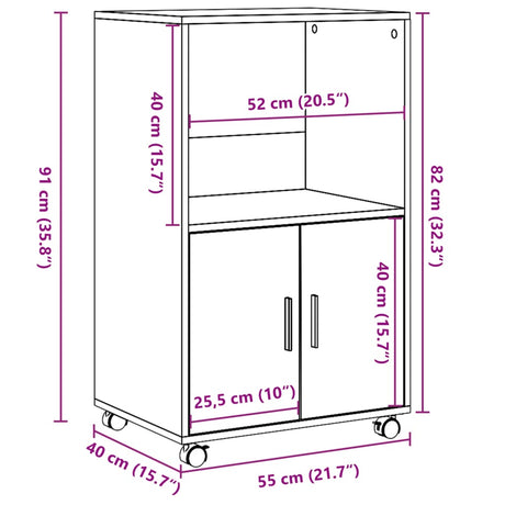 Rolling Cabinet 55X40X91 Cm Engineered Wood