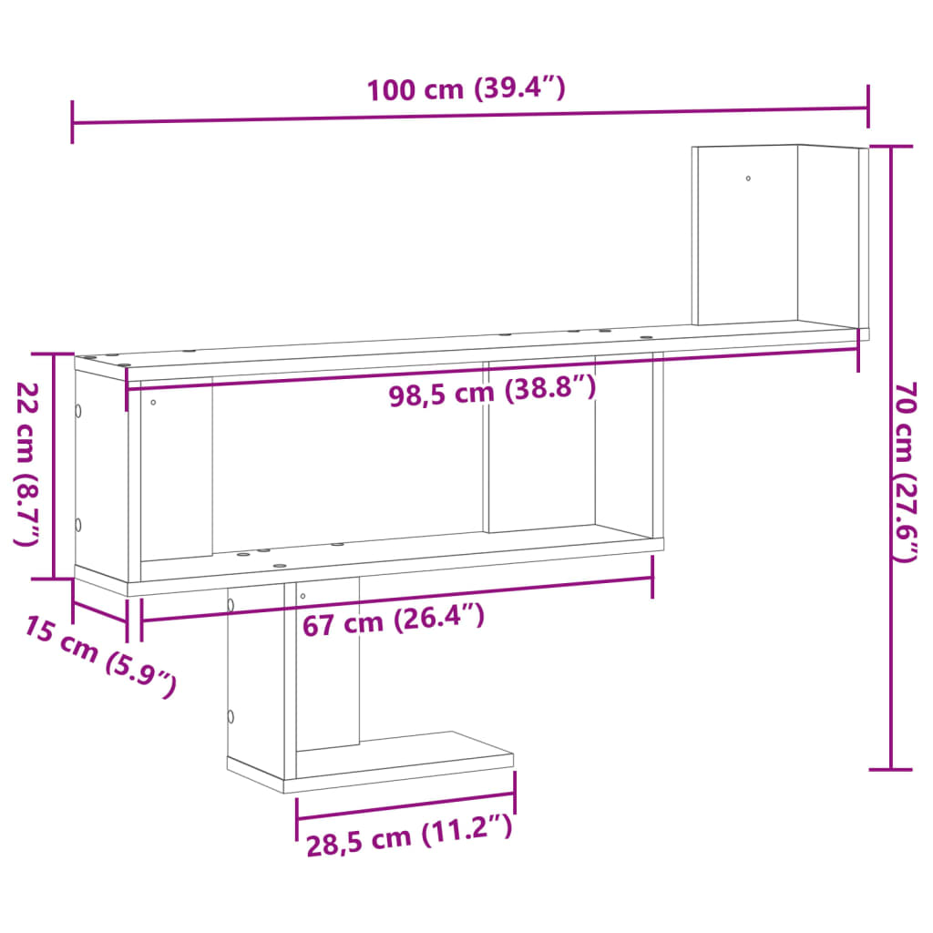 Wall Shelf 100X15X70 Cm Engineered Wood