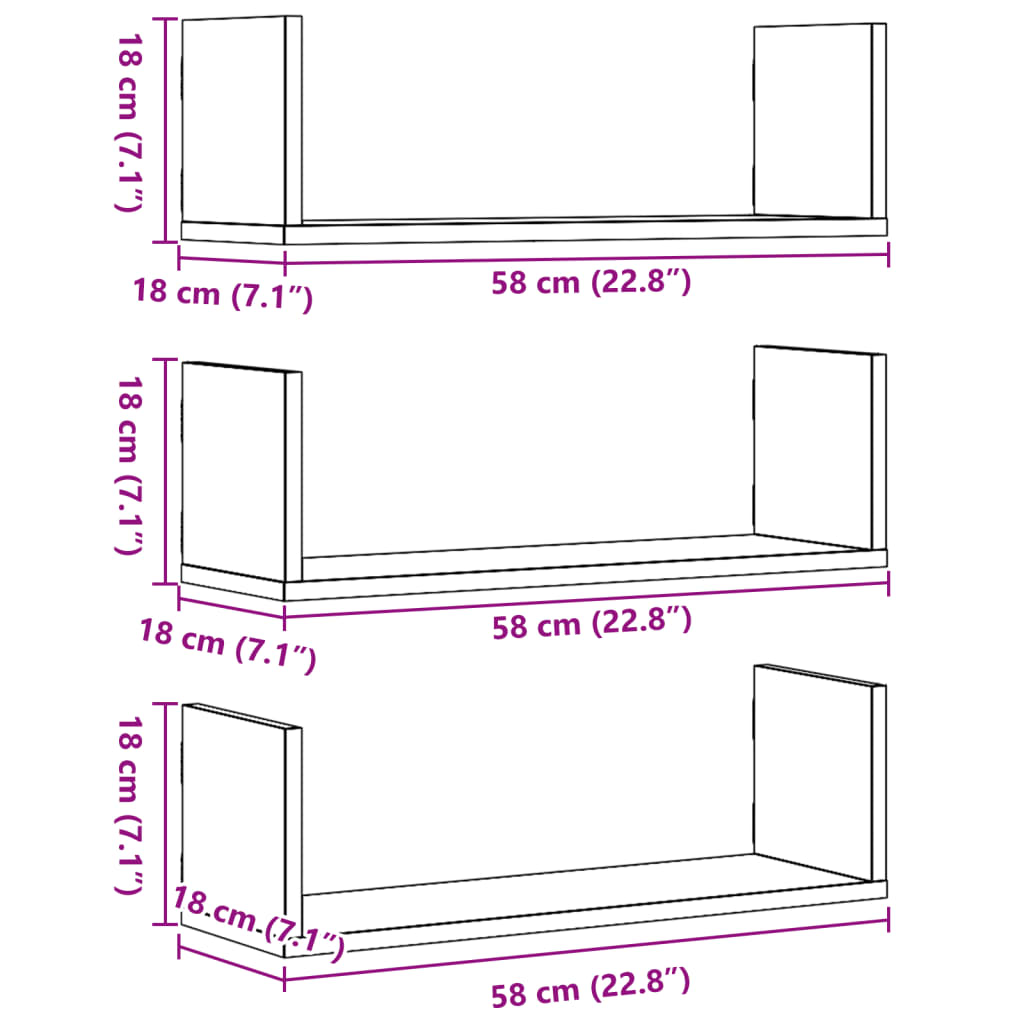 Wall Shelves 3 Pcs Engineered Wood