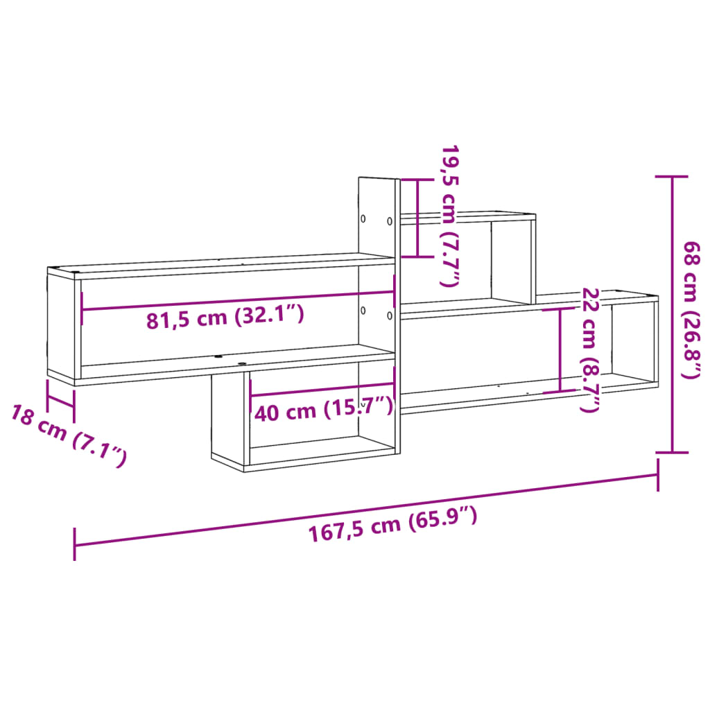 Wall Shelf 167.5X18X68 Cm Engineered Wood