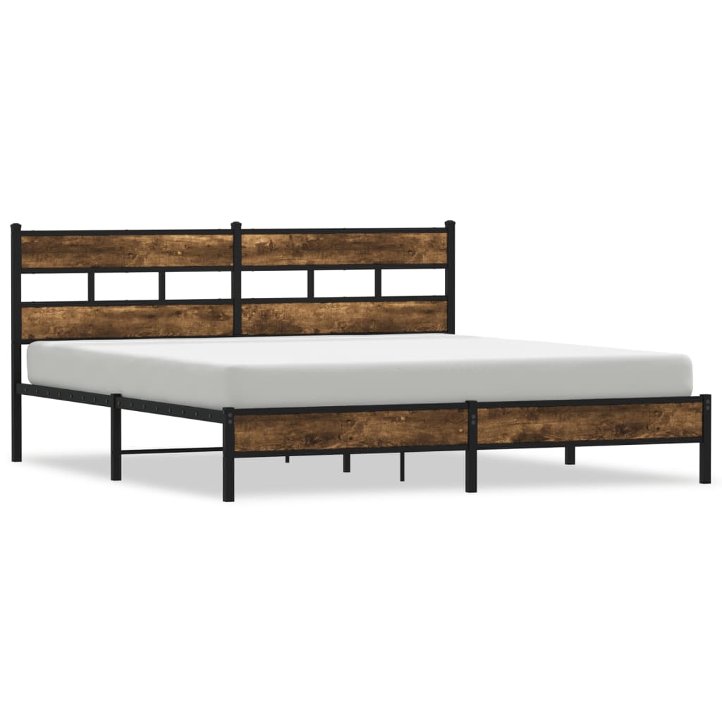 Metal Bed Frame without Mattress Smoked Oak 193x203 cm