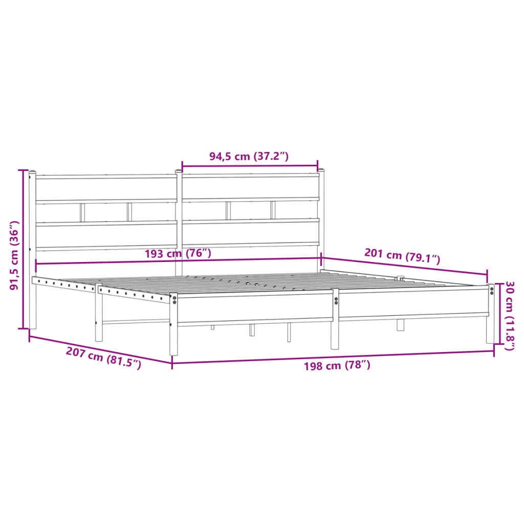 Metal Bed Frame without Mattress Smoked Oak 193x203 cm