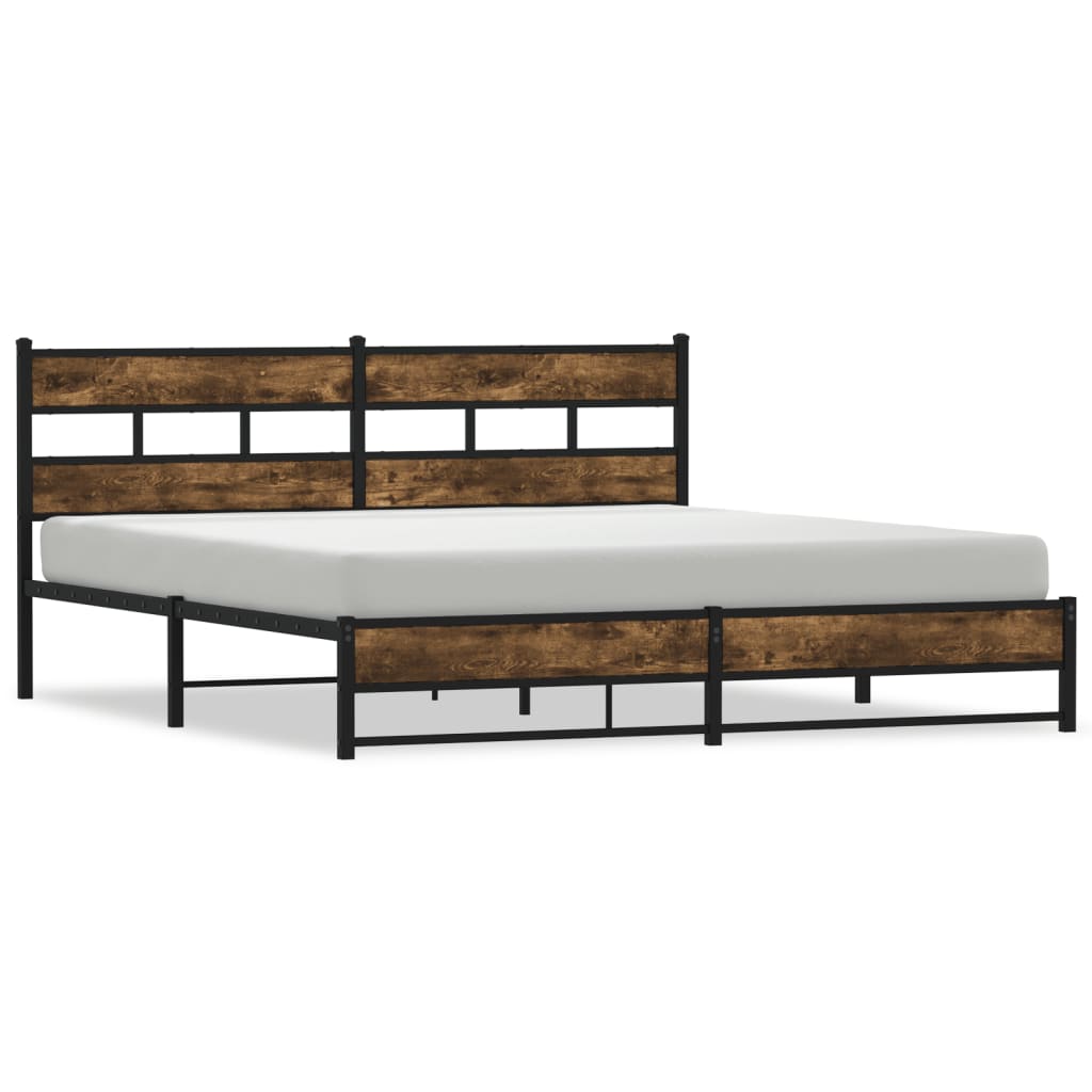 Metal Bed Frame without Mattress Smoked Oak 180x200 cm Super King