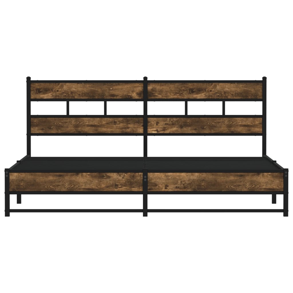 Metal Bed Frame without Mattress Smoked Oak 180x200 cm Super King