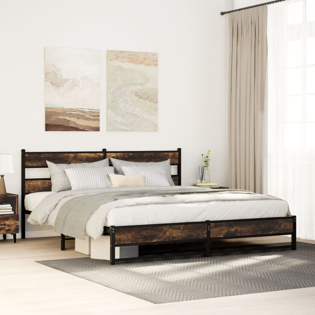 Metal Bed Frame without Mattress Smoked Oak 180x200 cm Super King