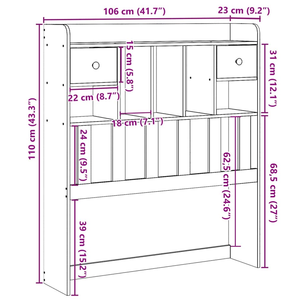 Headboard With Storage Solid Wood Pine