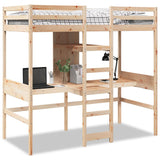 Loft Bed Frame With Desk And Shelves 90X200Cm Solid Wood Pine