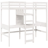 Loft Bed Frame With Desk And Shelves 90X200Cm Solid Wood Pine