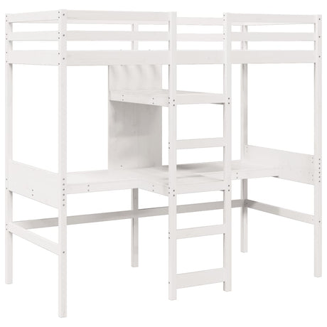 Loft Bed Frame With Desk And Shelves 90X200Cm Solid Wood Pine