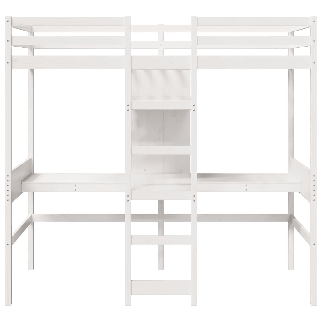 Loft Bed Frame With Desk And Shelves 90X200Cm Solid Wood Pine