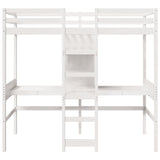 Loft Bed Frame With Desk And Shelves 90X200Cm Solid Wood Pine