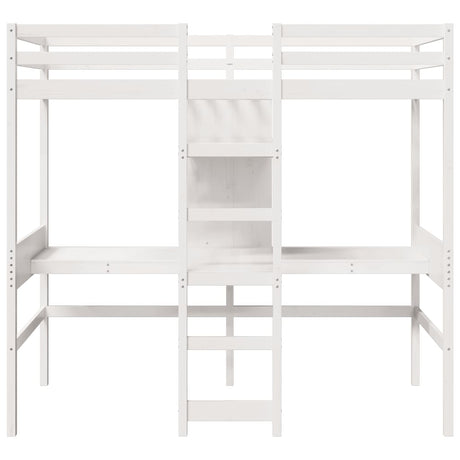 Loft Bed Frame With Desk And Shelves 90X200Cm Solid Wood Pine