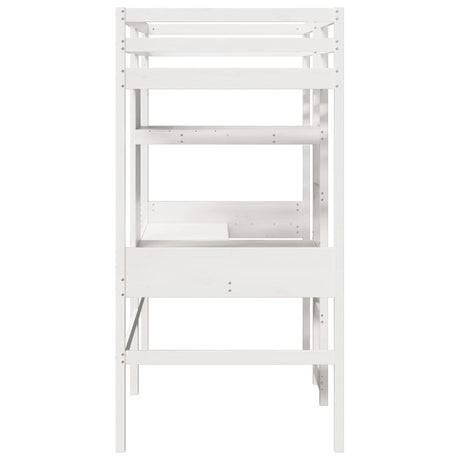 Loft Bed Frame With Desk And Shelves 90X200Cm Solid Wood Pine