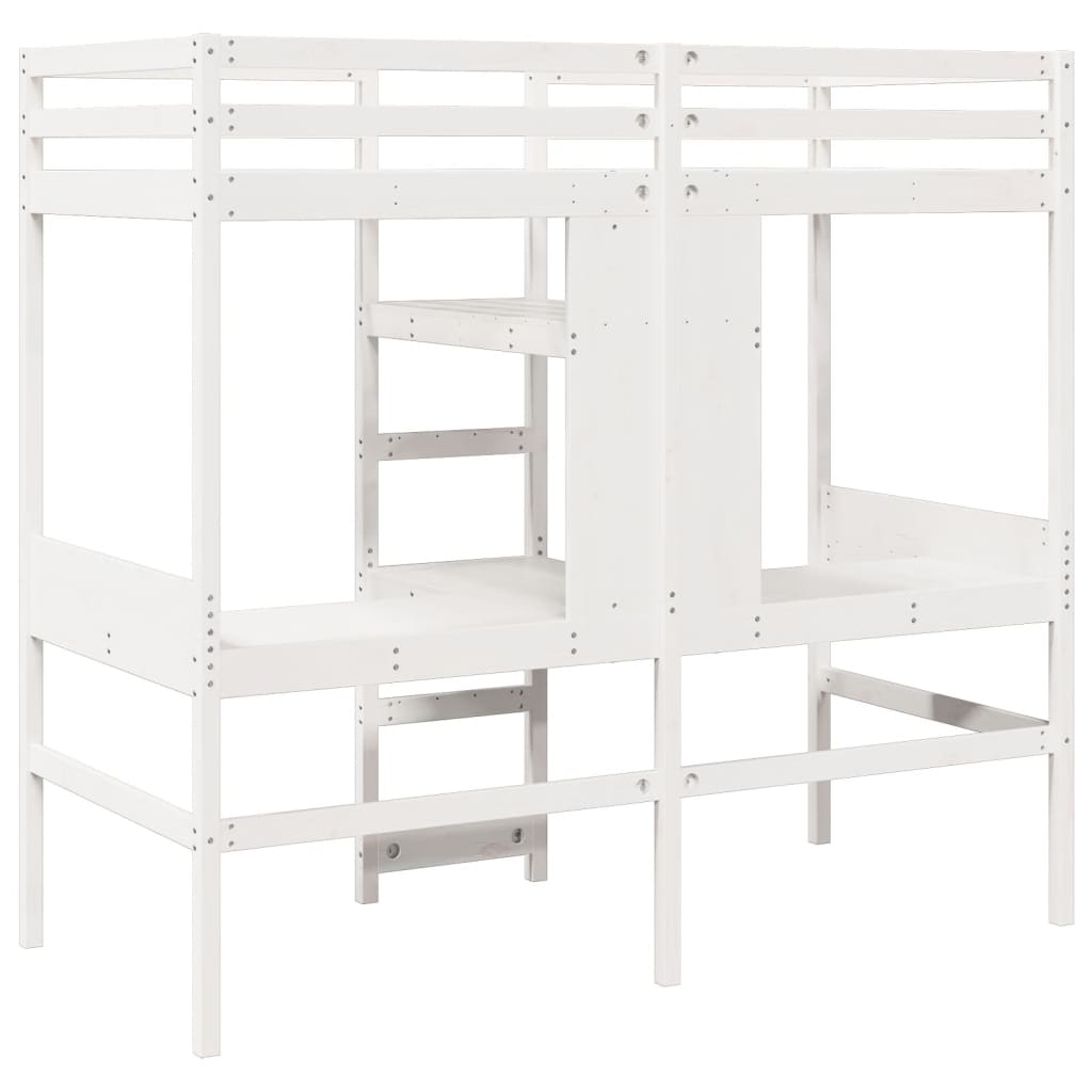 Loft Bed Frame With Desk And Shelves 90X200Cm Solid Wood Pine
