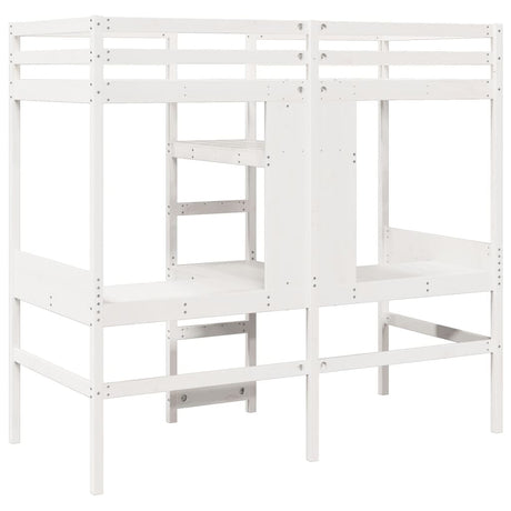 Loft Bed Frame With Desk And Shelves 90X200Cm Solid Wood Pine