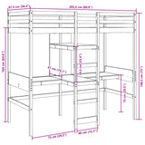 Loft Bed Frame With Desk And Shelves 90X200Cm Solid Wood Pine