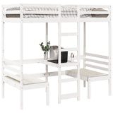 Loft Bed Frame with Desk and Chairs White 90x200cm Solid Wood Pine