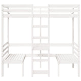 Loft Bed Frame with Desk and Chairs White 90x200cm Solid Wood Pine