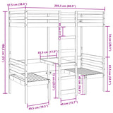 Loft Bed Frame with Desk and Chairs White 90x200cm Solid Wood Pine