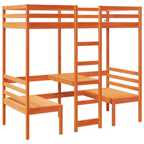 Loft Bed Frame With Desk And Chairs 90X200Cm Solid Wood Pine