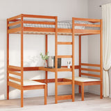 Loft Bed Frame With Desk And Chairs 90X200Cm Solid Wood Pine
