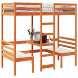 Loft Bed Frame With Desk And Chairs 90X200Cm Solid Wood Pine