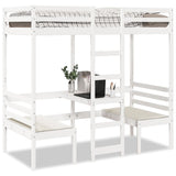 Loft Bed Frame With Desk And Chairs 90X200Cm Solid Wood Pine