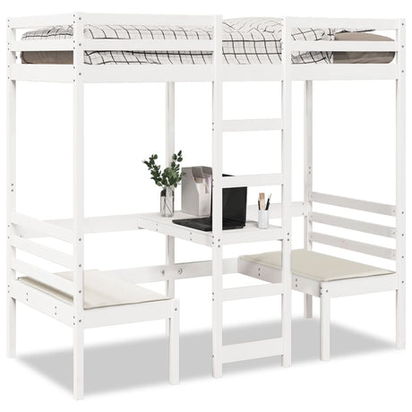 Loft Bed Frame With Desk And Chairs 90X200Cm Solid Wood Pine