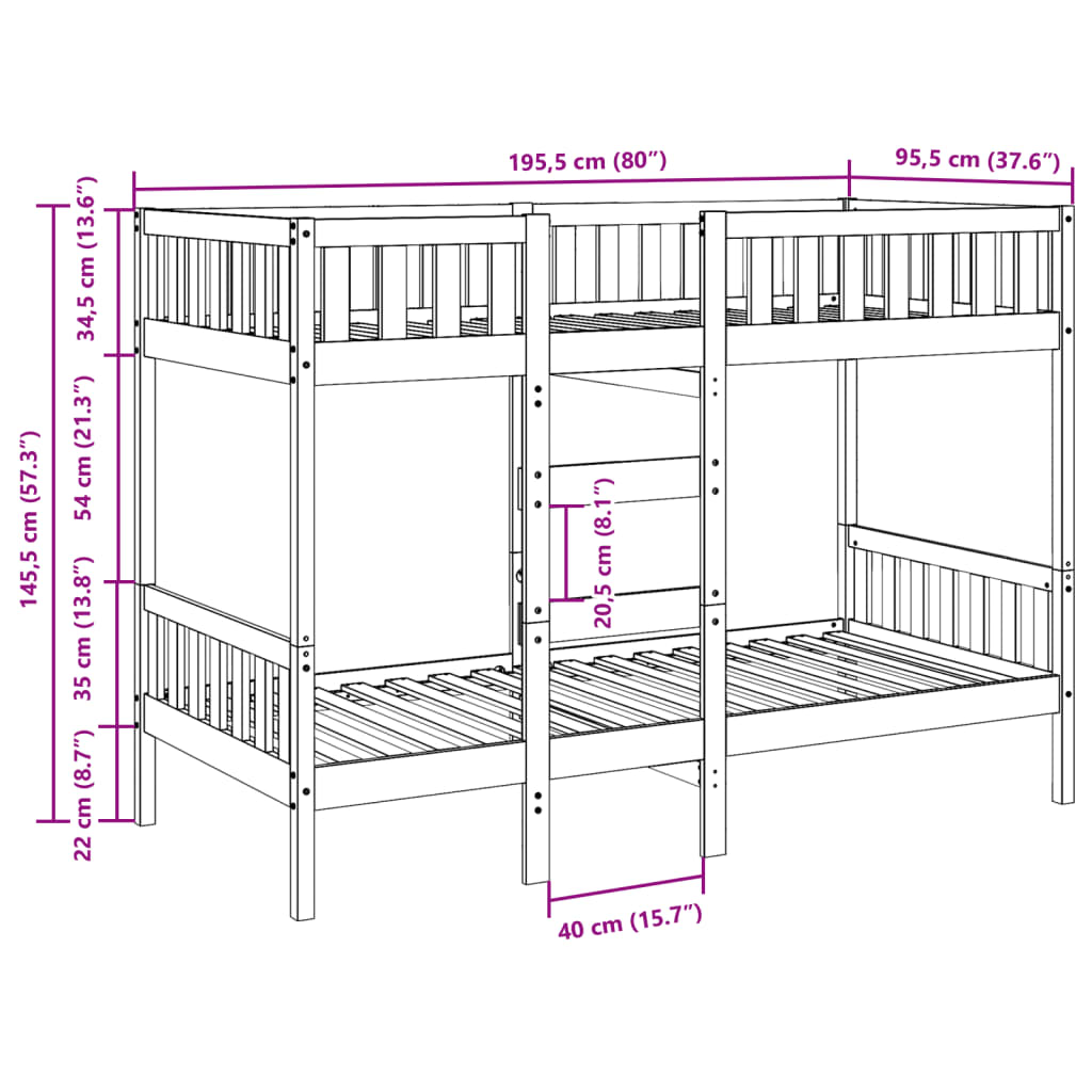 Bunk Bed 90x190 cm Solid Wood Pine