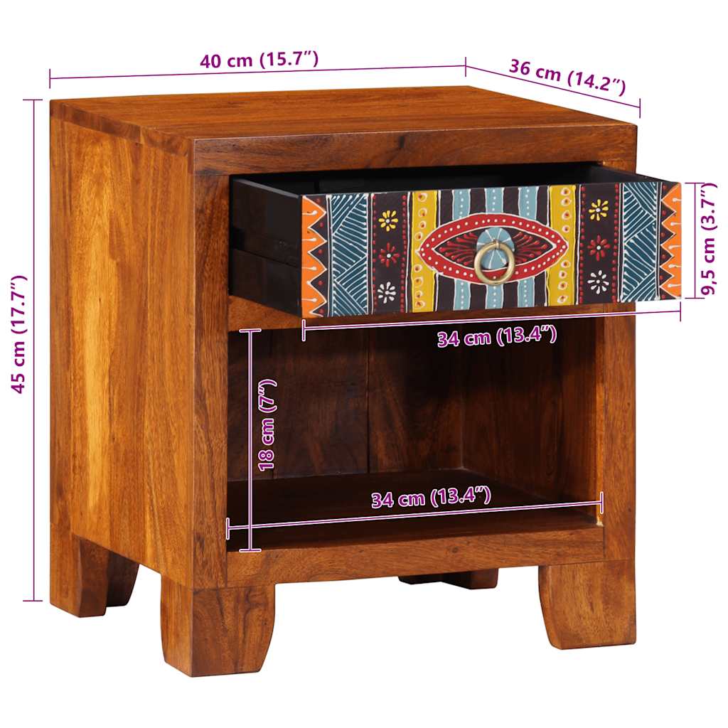 Bedside Cabinet Solid Wood Acacia