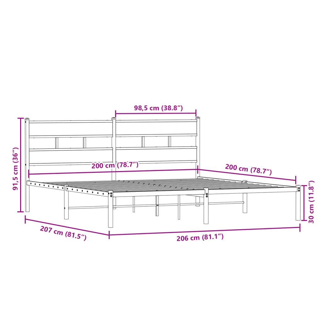 Metal Bed Frame without Mattress Sonoma Oak 200x200 cm