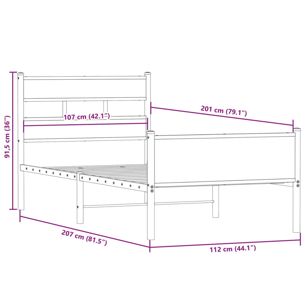 Bed Frame without Mattress Smoked Oak 107x203 cm Engineered Wood