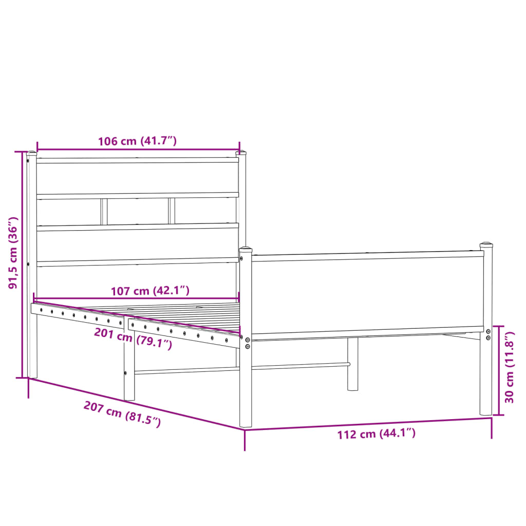 Bed Frame without Mattress Sonoma Oak 107x203 cm Engineered Wood